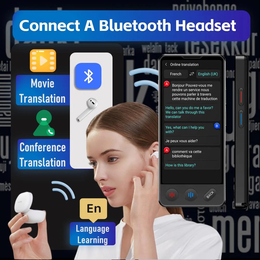 электронный голосовой переводчик с подключением наушников Bluetooth