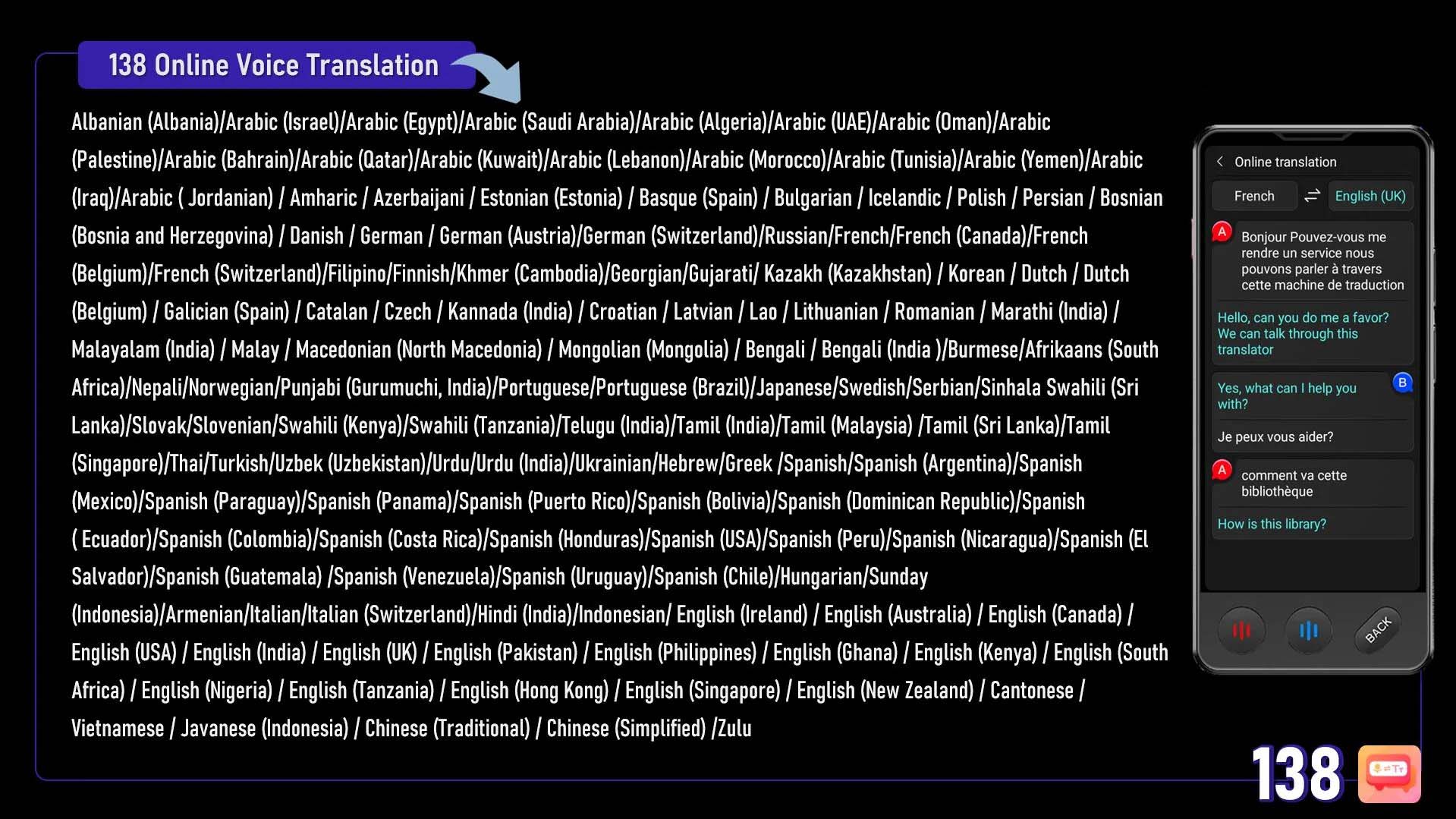 Список поддерживаемых языков LANGIE S3